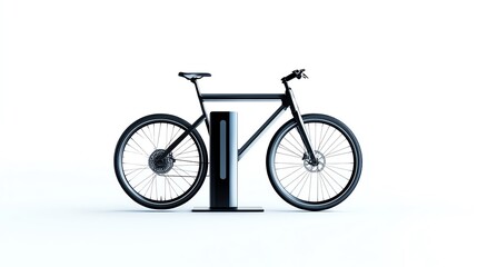 Fototapeta premium a clean energy bicycle stand, smart urban furniture, sleek and innovative, isolated on white background