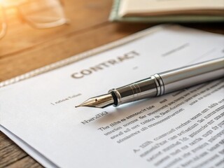 Close-Up of a Silver Pen Resting on a Contract Document with a Soft Focus Background Highlighting the Importance of Legal Agreements and Professional Signatures