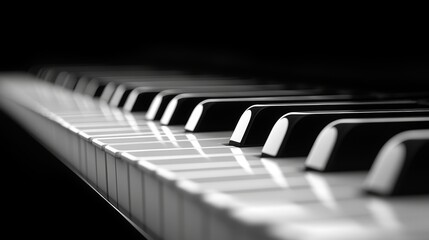 Close-up of piano keys in soft lighting and shadows