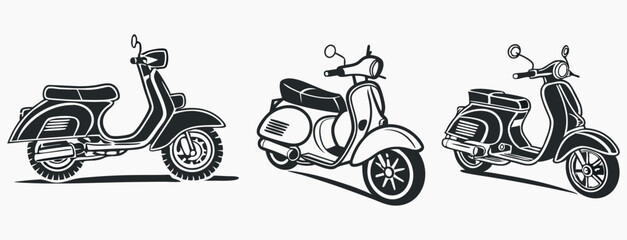 Scooter motorcycle silhouette, Scooter silhouette, Old scooter silhouette, Classic scooter silhouette