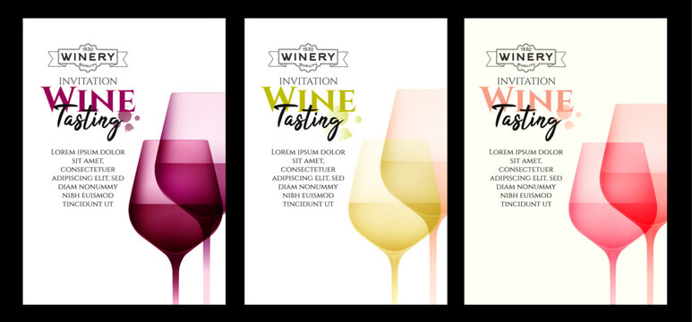 Illustration of wine glasses with color gradients of red, rosé and white wine. Elegant illustration for wine designs. Vector