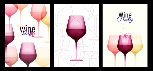 Background illustrations of wine glasses with soft gradients of wine colors. Templates for your wine designs. Vector