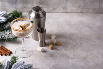 Christmas cocktail with toasted marshmellow