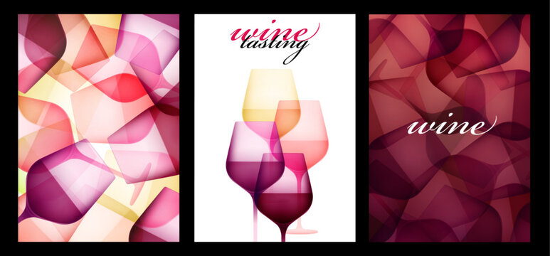 Background illustrations of wine glasses with soft gradients of wine colors. Templates for your wine designs. Vector