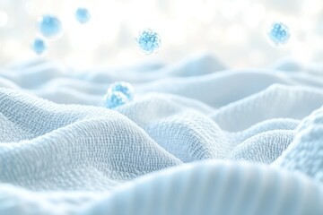 Microcapsules floating over white soft wavy fabric
