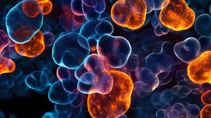 Microscopic blood cells transform into translucent, glowing orbs, their intricate details magnified under the microscope s light.