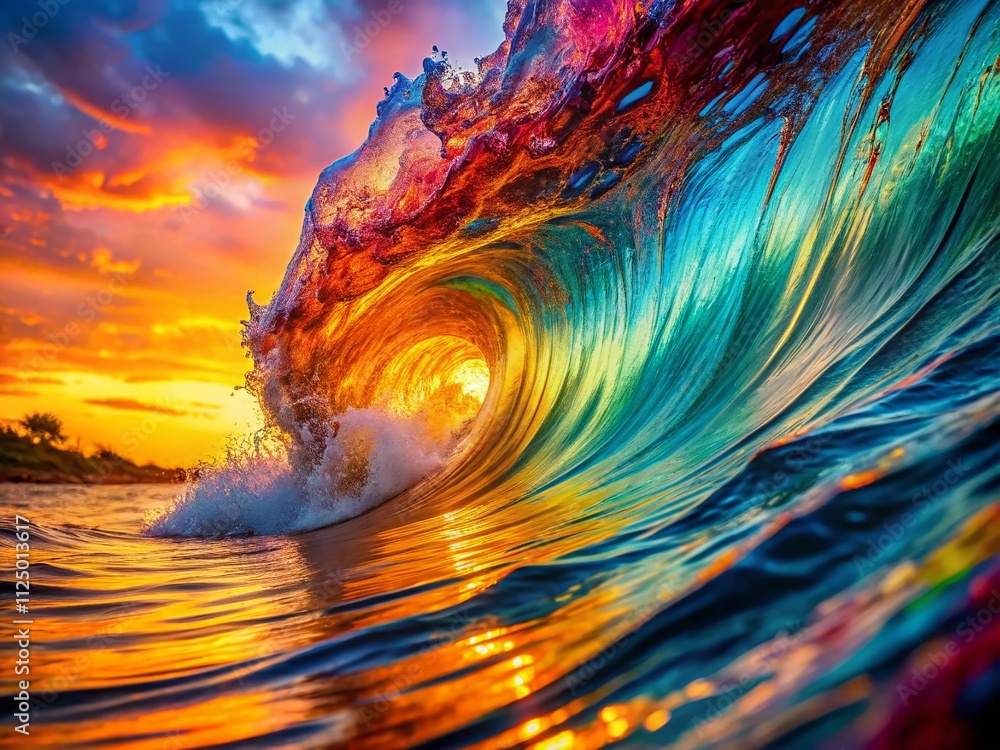 Poster close-up of a wavy background with vibrant colors and textures, perfect for abstract art projects an