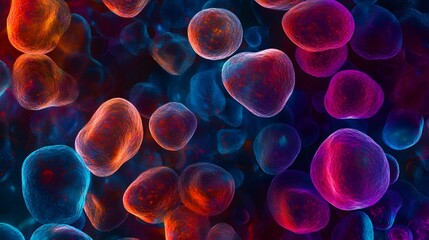 Blood cells that appear as shifting holograms, glowing and changing color in real-time under the microscope, revealing intricate textures.