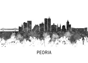 Fototapeta premium Peoria Illinois Skyline BW, abstract painting travel illustration urban art modern downtown landmarks skyscrapers colorful artwork architecture