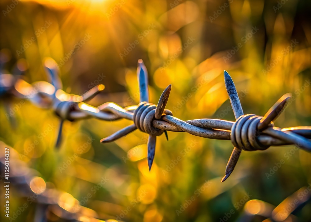 Poster close-up of barbed wire texture showcasing intricate details and depth of field for enhanced visual 