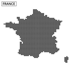 Black dot map of France showcasing geographical outline and features