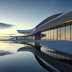 Fototapeta premium Modern museum exterior, avantgarde architecture and reflective surfaces, 3D illustration
