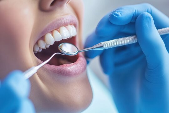 A Doctor, Dentist, Or Nurse Conducts A Medical Checkup On A Patient In A Clinic, Using Dental Instruments For An Oral Care Examination To Improve Dental Health And Provide Quality Service.