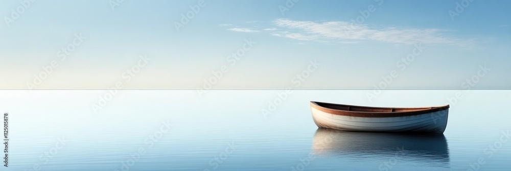 Poster a solitary boat floats on calm waters, creating a serene atmosphere ideal for thoughtful reflection 