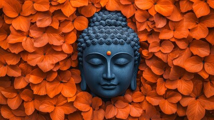 Serene Buddha Face Amidst Orange Blooms