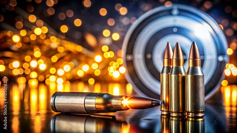 Leinwandbilder close-up of bullets arranged on a target background with a soft bokeh effect, highlighting precision