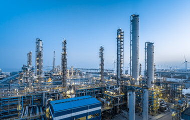 Petrochemical plant industrial equipment landscape. Business Industry and Technology