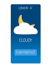 Fototapeta premium Weather forecast for London shows cloudy conditions and temperature of four degrees