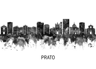 Fototapeta premium Prato Italy Skyline BW, abstract painting travel illustration urban art modern downtown landmarks skyscrapers colorful artwork architecture