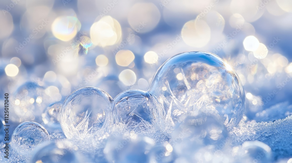 Aufkleber frozen bubbles clustered beneath an icy surface, creating a natural mosaic of translucent shapes and