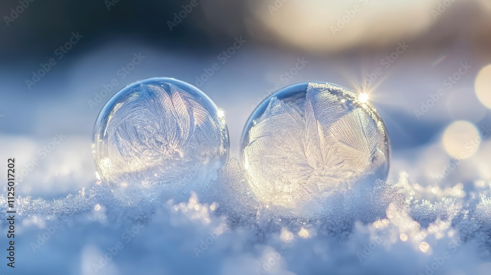 Poster frozen bubbles clustered beneath an icy surface, creating a natural mosaic of translucent shapes and