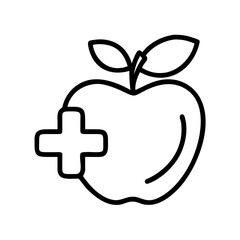 apple health icon, fitness vector icon, health vector illustration - black outline icon of apple health symbolizing fitness, health, and healthcare in simple design.