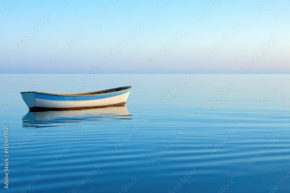 Fototapete a solitary boat floats serenely on calm waters, creating a peaceful atmosphere with a clear expanse 