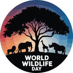 World Wildlife Day Typography with animal silhouettes vector.