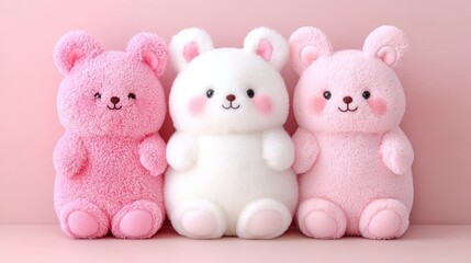 Adorable Plush Toys Pink and White Bunny and Bear Friends