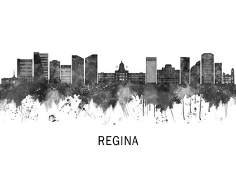 Fototapeta premium Regina Canada Skyline BW, abstract painting travel illustration urban art modern downtown landmarks skyscrapers colorful artwork architecture