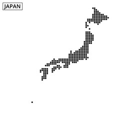 Map of Japan outlined with dotted pattern showcasing its geographic silhouette and shape