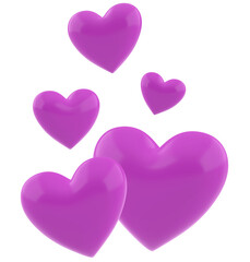 Set of 3d Purple Hearts Illustration transparent background