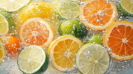 Citrus Fruits Submerged In Sparkling Water