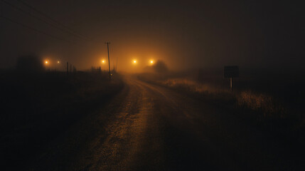 Faint lights flickering in the misty distance, an ominous sign.