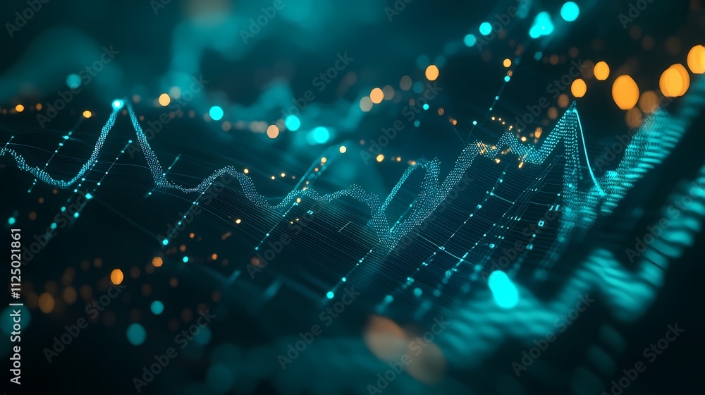 Aufkleber abstract digital visualization of data waves with vibrant light effects.