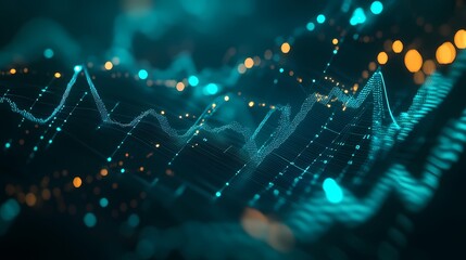 Obraz premium Abstract digital visualization of data waves with vibrant light effects.