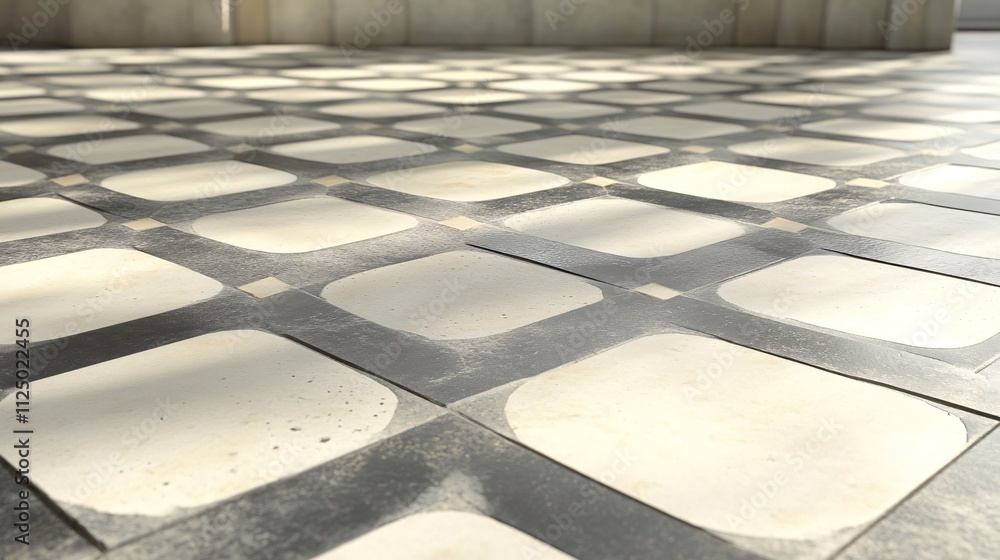 Aufkleber sunlight illuminating rounded square tiles of a checkered floor