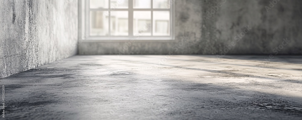 Aufkleber sunlight illuminating empty room with concrete floor and grunge wall