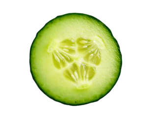 slice of cucumber isolated on transparent background, flatlay camera