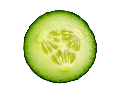 slice of cucumber isolated on transparent background, flatlay camera