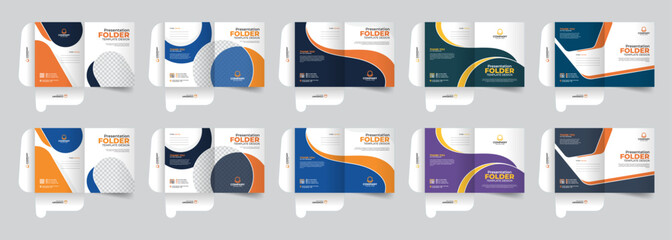 Different color and different style, with image, Stationery template, Minimal file folder report cover template, creative  presentation folder design bundle, 5 set collection Branding stationery item
