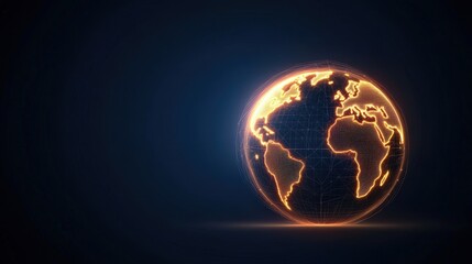 Fototapeta premium A glowing globe illustration highlights continents with bright lines against a dark background, symbolizing connectivity and global technology.