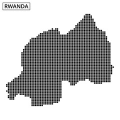 Map of Rwanda illustrated in dot style with geographical features highlighted