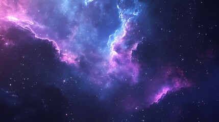 Obraz premium A stunning cosmic scene featuring vibrant purple and blue nebulae scattered across a starry night sky.