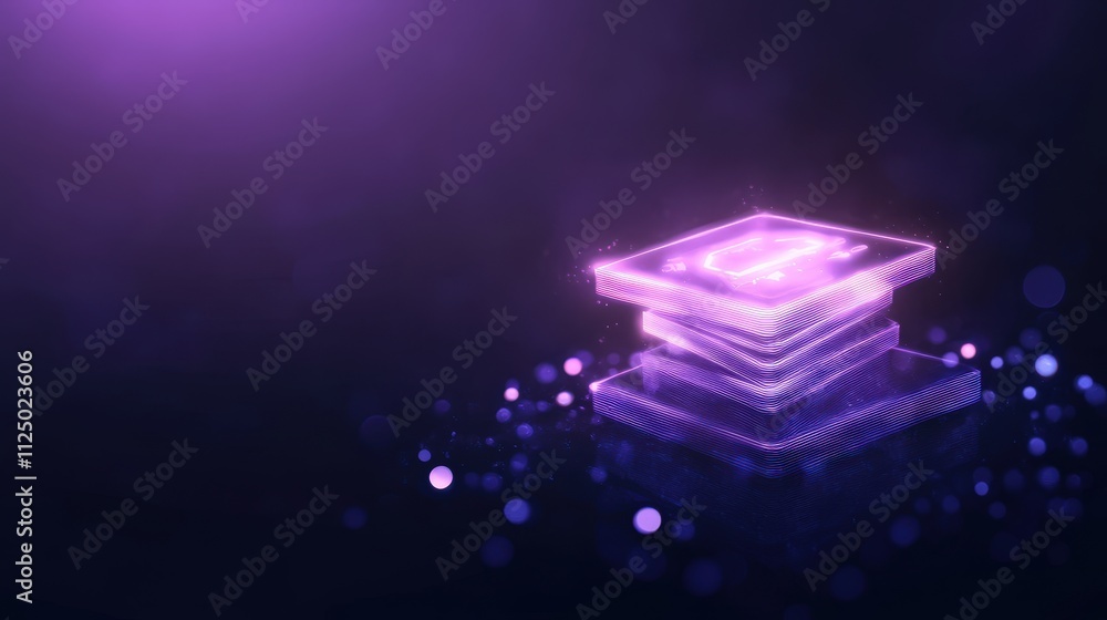 Poster a glowing purple microchip or processor is depicted against a dark background, symbolizing advanced 
