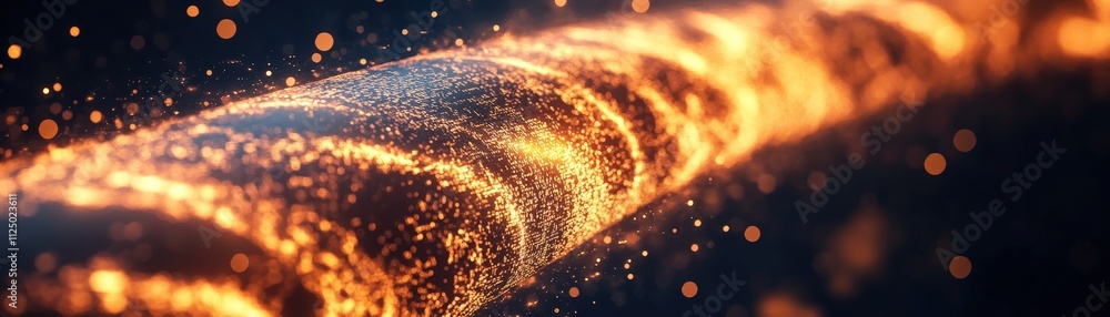 Poster a glowing, swirling stream of molten material with sparks, creating a dynamic and vibrant visual eff