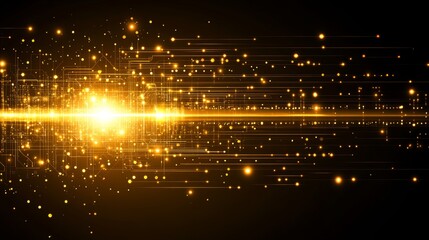 Obraz premium Abstract Golden Technology or Futuristic Data Transfer with Glowing Lines and Particles