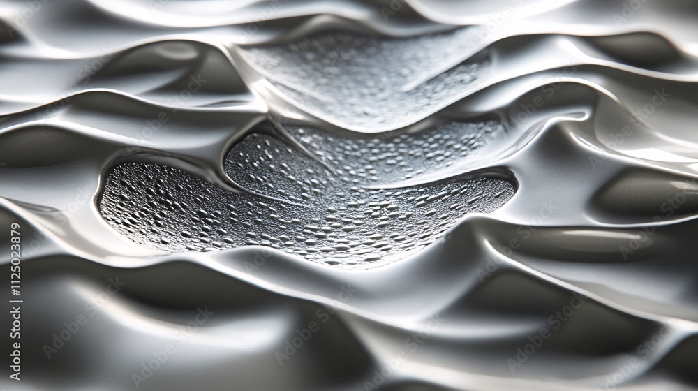 Poster Metallic surface with water droplets creating an abstract pattern