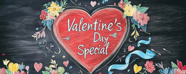 A festive chalk art design featuring a large heart with "Valentine's Day Special" written inside