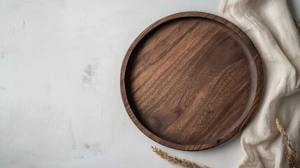 Fototapeta premium Rustic Natural Wooden Plate Isolated in Clean Versatile Aesthetic Setup